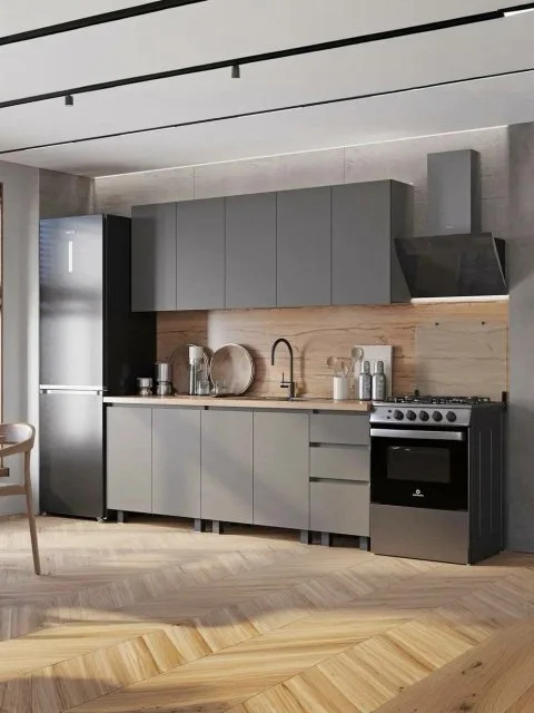 Кухонный гарнитур Мори Эрванта 2м серый/дуб кера со столешницей, ЛДСП